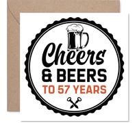 Cartes d'anniversaire 57 ans pour homme - Cheers & Beers - Carte d'anniversaire pour homme de 57 ans, oncle, cousin, frère, ami, 145 mm