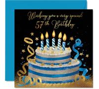 Cartes d'anniversaire 57 ans pour homme et femme - Gâteau doré et argenté - Carte d'anniversaire pour homme, femme, papa, oncle, collègue, épouse, 14 cm