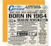 Cartes d'anniversaire 60 ans pour homme et femme - Journal Born In 1964 - Carte d'anniversaire pour grand-père, grand-mère, grand-mère, grand-mère, vintage rétro en 1964, 145 mm x 145 mm, 60 ans