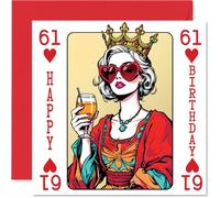 Cartes d'anniversaire 61 ans pour femme - Carte à jouer Reine - Carte d'anniversaire pour femme de 61 ans, voisine, grand-mère, grand-mère, épouse, cartes de vœux d'anniversaire de 145 mm