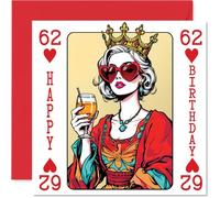 Cartes d'anniversaire 62 ans pour femme - Carte à jouer de la reine - Carte d'anniversaire pour femme de 62 ans, grand-mère, cousine, voisine, grand-mère, grand-mère, voisine, grand-mère, 145 mm