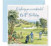 Cartes d'anniversaire 64 ans pour homme - Célébration du golf - Carte d'anniversaire pour homme de 64 ans, voisin, oncle, mari, papa, cartes de vœux d'anniversaire de 145 mm