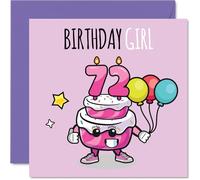 Cartes d'anniversaire 72 ans pour femme - Gâteau fille ballons - Carte d'anniversaire pour femme de 72 ans, grand-mère, épouse, grand-mère, cartes de vœux d'anniversaire de 145 mm