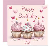 Cartes d'anniversaire 72 ans pour homme et femme - Cupcakes roses - Carte d'anniversaire pour homme de 72 ans, frère, grand-mère, grand-père, épouse, cartes de vœux d'anniversaire de 145 mm