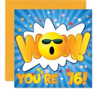 Cartes d'anniversaire 76 ans pour homme et femme - WOW - Carte d'anniversaire pour homme et femme de 76 ans, grand-père, oncle, sœur, grand-mère, cartes de vœux d'anniversaire de 145 mm