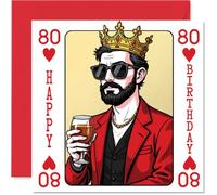 Cartes d'anniversaire 80 ans pour homme - Carte à jouer King - Carte d'anniversaire pour homme de 80 ans, grand-père, beau-père, beau-père, beau-père, beau-père, mari, cartes de vœux d'anniversaire de
