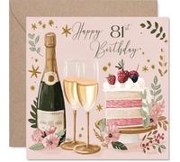 Cartes d'anniversaire 81 ans pour femme - Gâteaux et vin - Carte d'anniversaire pour femme de 81 ans, grand-mère, grand-mère, tante, 145 mm