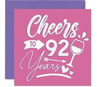 Cartes d'anniversaire 92 ans pour femme - Cheers - Carte d'anniversaire pour femme de 92 ans, grand-mère, tante, grand-épouse, cartes de vœux d'anniversaire de 145 mm