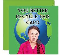 Cartes d'anniversaire amusantes de Greta Thunberg pour homme et femme - Attention à Greta's About - Carte d'anniversaire écologique pour amis et famille, 145 mm x 145 mm