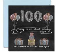 Cartes d'anniversaire amusantes pour 100e anniversaire pour homme et femme - Tableau noir à craie - Carte d'anniversaire pour papa grand-père grand-mère grand-père maman