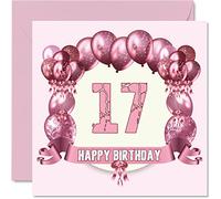 Cartes d'anniversaire amusantes pour 17e anniversaire pour filles - Ballons d'anniversaire - Carte d'anniversaire pour fils fille frère sœur petit-fils petite-fille nièce neveu cousin cartes de vœux