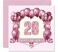 Cartes d'anniversaire amusantes pour femme - Ballons d'anniversaire - Carte d'anniversaire pour fils, fille, frère, sœur, oncle, tante, nièce, neveu, cousin, 145 mm x 145 mm, carte de vœux pour 28e