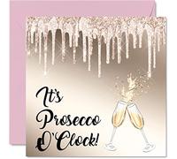 Cartes d'anniversaire amusantes pour femme et elle - Prosecco O'Clock - Carte d'anniversaire grossière pour meilleure amie
