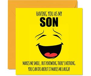 Cartes d'anniversaire amusantes pour fils - Make Me Smile - Carte d'anniversaire pour fils de la part de maman ou papa, cadeaux d'anniversaire pour fils, 145 mm x 145 mm