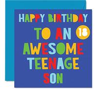 Cartes d'anniversaire amusantes pour fils - Superbe adolescent fils 18 ans - Carte d'anniversaire pour fils de la part de maman ou papa, cadeau d'anniversaire pour fils, 145 mm x 145 mm, cartes de
