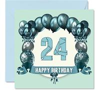 Cartes d'anniversaire amusantes pour homme - Ballons d'anniversaire - Carte d'anniversaire pour fils, neveu, nièce, sœur, cousin, frère, tante, fille, oncle, 145 mm x 145 mm, carte de vœux pour 24e