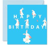 Cartes d'anniversaire amusantes pour homme et femme - Lapin de dessin animé - Carte d'anniversaire pour frère, sœur, fils, fille, maman, papa, tante, oncle, 145 mm x 145 mm