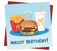 Cartes d'anniversaire amusantes pour homme et femme - Maccy Bday - Design inspiré de McDonald's - Carte d'anniversaire amusante pour meilleure amie, convient pour maman, papa, frère, sœur le 30e, 40e