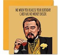 Cartes d'anniversaire amusantes pour homme et femme - No Money Leo Meme - Cartes d'anniversaire grossières pour maman, papa, frère, sœur, fils, fille, grand-père, 145 mm x 145 mm, cartes de vœux