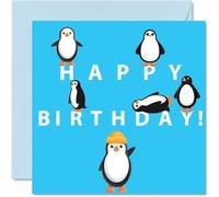 Cartes d'anniversaire amusantes pour homme et femme - Pingouin de dessin animé - Carte d'anniversaire pour frère, sœur, fils, fille, maman, papa, tante, oncle, 145 mm x 145 mm