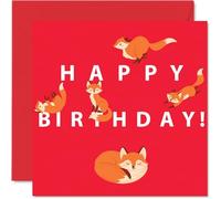 Cartes d'anniversaire amusantes pour homme et femme - Renard de dessin animé - Carte d'anniversaire pour frère, sœur, fils, fille, maman, papa, tante, oncle, 145 mm x 145 mm