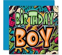 Cartes d'anniversaire amusantes pour homme et garçon - Steet Art Graffiti Boy - Carte d'anniversaire pour papa, frère, fils, oncle, neveu, neveu, meilleure amie, collègue de travail, 145 mm x 145 mm