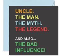 Cartes d'anniversaire amusantes pour oncle - Man Myth Legend Bad Influence - Carte d'anniversaire de neveu nièce, cadeaux d'anniversaire de plaisanterie, cartes de vœux pour père 145 mm x 145 mm