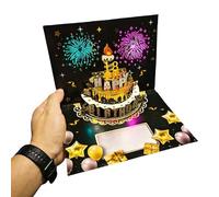 Cartes d'anniversaire avec feux d'artifice, gâteau pop-up et musique soufflable, cartes de vœux avec enveloppes et lumière LED Happy Birthday - Cadeaux d'anniversaire pour femmes, hommes, maman, papa