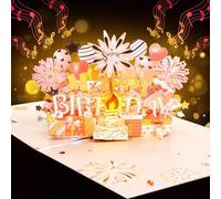 Cartes d'anniversaire avec Musique et Lumière, Carte Anniversaire Musicale-Pop-Up, Carte Vœux Pop Up 3D avec Enveloppe, Blowable LED Lumière Bougie Carte d'anniversaire, Cartes d’Anniversaire Femmes