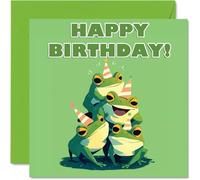 Cartes d'anniversaire d'animaux pour elle et lui - Animaux de fête pyramide de grenouille - Carte de joyeux anniversaire pour maman papa frère sœur tante oncle cousin ami collègue de fa