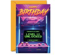 Cartes d'anniversaire de 10e joueur pour garçons et filles - Niveau 10 débloqué - Carte d'anniversaire pour fils, fille, neveu, nièce, petit-fils, 12,7 x 17,8 cm, dix dixième anniversaire de jeu vidéo