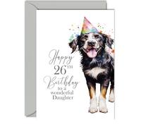 Cartes d'anniversaire de 26 ans pour fille - Chien de fête - Carte d'anniversaire pour fille de 26 ans de la part de papa, maman, A5 - Cartes de vœux pour femmes et femmes - Cadeau d'anniversaire pour
