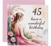 Cartes d'anniversaire de 45 ans pour femme - Fille de fleurs - Carte d'anniversaire pour femme de 45 ans, cousin, voisin, amie, épouse, cartes de vœux d'anniversaire de 145 mm