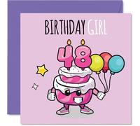 Cartes d'anniversaire de 48 ans pour femme - Gâteau fille ballons - Carte d'anniversaire pour femme, sœur, épouse, nièce, fille, cartes de vœux d'anniversaire de 145 mm