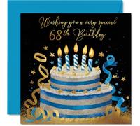 Cartes d'anniversaire de 68 ans pour homme et femme - Gâteau doré et argenté - Carte d'anniversaire pour femme, homme, tante, voisin, frère, mari, 14 cm