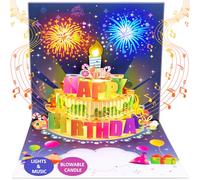 Cartes d'anniversaire, musique, lumières et bougie soufflante, cadeau d'anniversaire pour femme, homme, mari, épouse, sœur, amis, enfants - Bleu marine