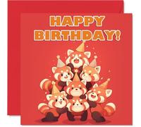 Cartes d'anniversaire Panda rouge pour elle et lui - Pyramide d'animaux - Carte d'anniversaire pour maman, papa, frère, sœur, tante, oncle, cousin, ami, famille, collègue, 145 mm