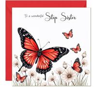 Cartes d'anniversaire pour belle-sœurs - Motif papillon rouge et fleur blanche - Avec enveloppe rouge - Jolies cartes d'anniversaire pour belle-sœur