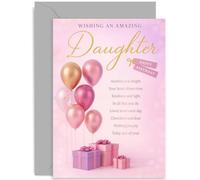 Cartes d'anniversaire pour fille - Ballons corail roses et cadeaux - Poème sentimental sincère - Cadeau idéal pour elle - Joli design - Enveloppe de qualité supérieure