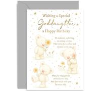 Cartes d'anniversaire pour filleule pour elle, poème sucré, cadeau souvenir pour elle, pour enfant, adolescent, adulte, de la part des parrains et marraines, joli motif ours en peluche, intérieur