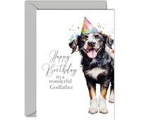 Cartes d'anniversaire pour parrain - Chapeau de fête pour chien - Carte d'anniversaire pour parrain de la part de filleul, filleule, 12,7 x 17,8 cm, cadeaux d'anniversaire pour homme et lui