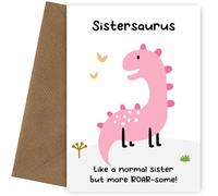 Cartes d'anniversaire pour sœur de la part d'un frère ou d'une sœur - Carte Sistersaurus - Carte d'anniversaire dinosaure rose pour petite sœur ou grande sœur pour 1ère 2e 3e 4e 5e 6e 7e 8e 9e 10e