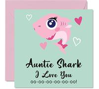 Cartes d'anniversaire pour tante - Requin - Carte d'anniversaire pour tante de la part d'une nièce ou d'un neveu, carte d'anniversaire amusante pour tante de la part d'un enfant en bas âge, 145 mm x