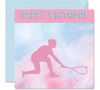 Cartes d'anniversaire sportives pour femmes et filles - Cartes d'anniversaire de squash dans le sport - Carte d'anniversaire de squash pour amie, sœur, fille, nièce, coéquipière, 145 mm x 145 mm