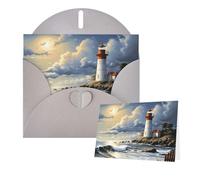 Cartes d'anniversaire Thinking of You avec enveloppes, motif phare de mer, plage de sable, cartes vierges pour toutes les occasions, carte de vœux d'anniversaire pour invitations de mariage