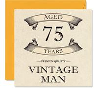 Cartes d'anniversaire vintage 75 ans pour homme - 75 ans - Carte d'anniversaire amusante pour grand-père, père, mari, oncle, frère, grand-père, 145 mm x 145 mm, carte de vœux pour 75e anniversaire