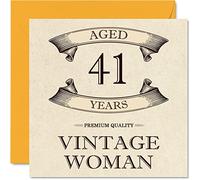 Cartes d'anniversaire vintage pour femme - 41 ans - Carte d'anniversaire amusante pour maman, sœur, épouse, petite amie, cousine, tante, 145 mm x 145 mm, carte de vœux pour femme, carte de 41e