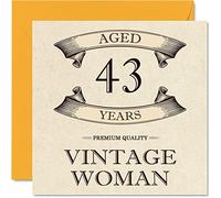 Cartes d'anniversaire vintage pour femme - 43 ans - Carte d'anniversaire amusante pour maman, sœur, épouse, petite amie, cousine, tante, 145 mm x 145 mm, carte de vœux pour femme, carte de 43e