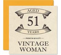 Cartes d'anniversaire vintage pour femme - 51 ans - Carte d'anniversaire amusante pour maman, sœur, épouse, petite amie, grand-mère, tante, 145 mm x 145 mm, carte de vœux pour femme, carte de 51e