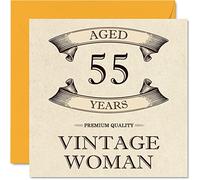 Cartes d'anniversaire vintage pour femme - 55 ans - Carte d'anniversaire amusante pour maman, sœur, épouse, petite amie, grand-mère, tante, 145 mm x 145 mm, carte de vœux pour femme, carte de 55e